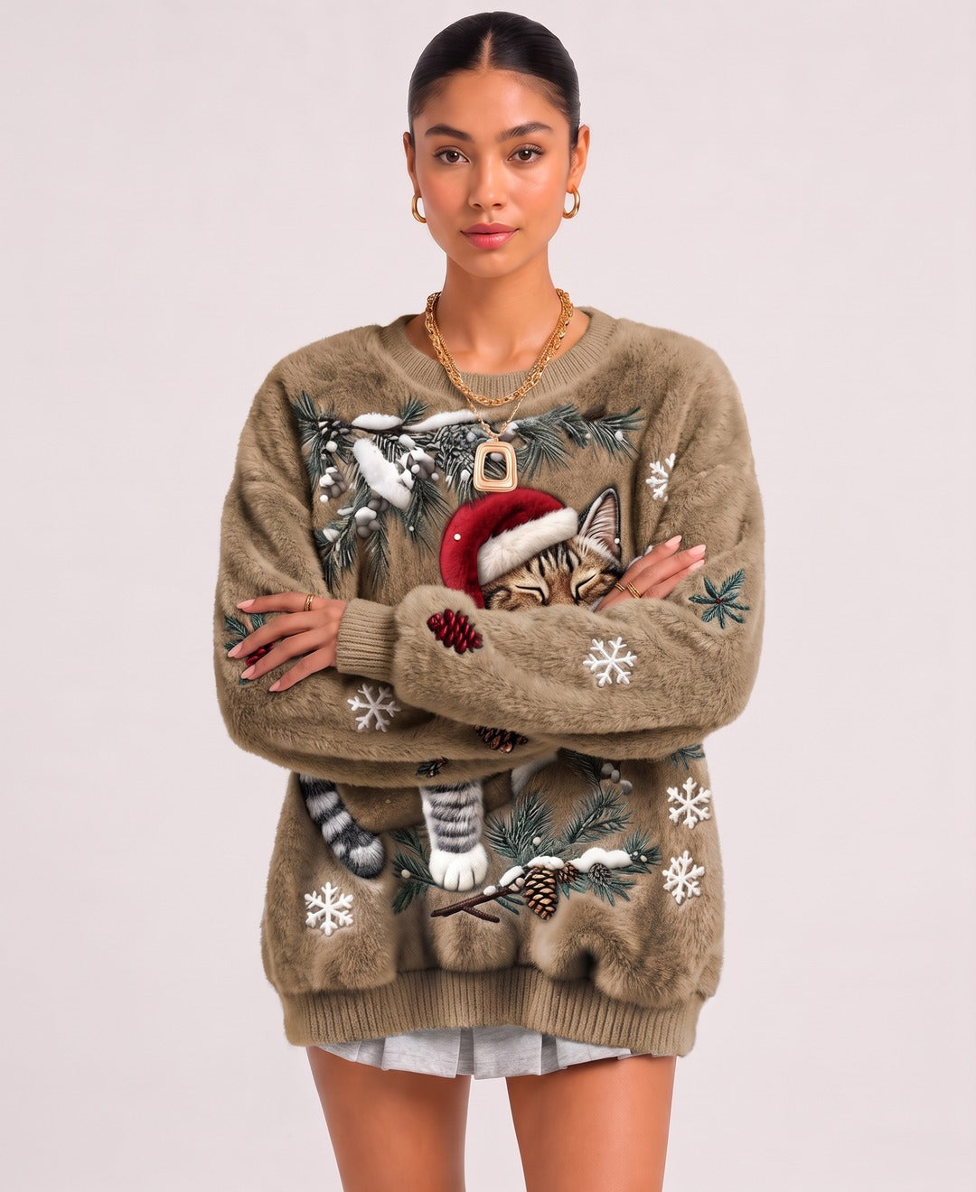 Tinsel Jumper in Khaki, front view