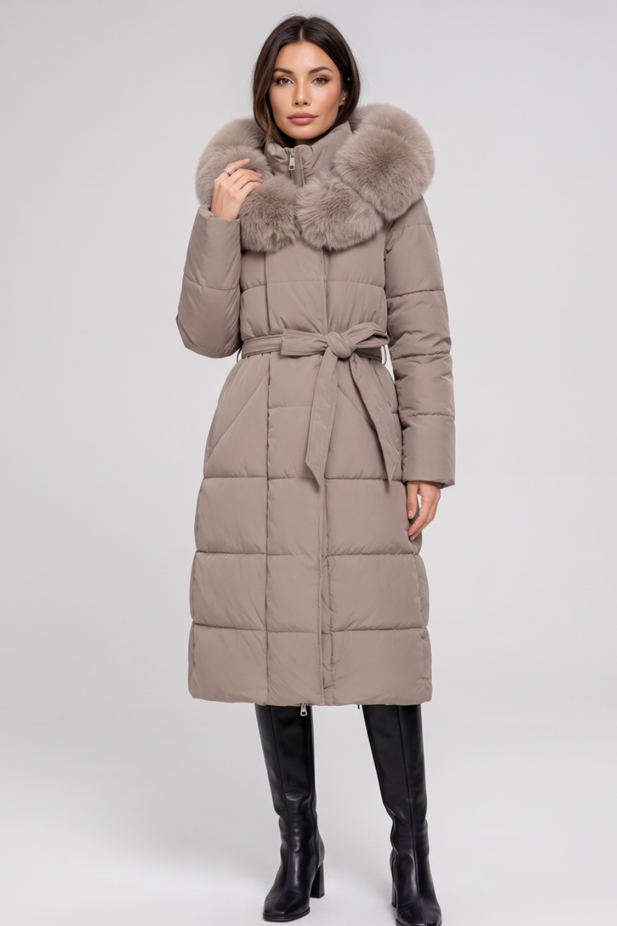 Womens Belted Quilted Puffer Parka