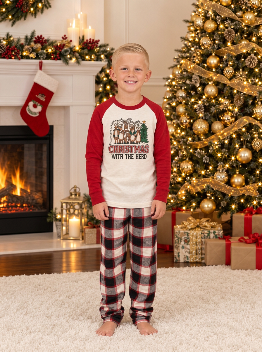 Plaid Trousers Raglan Top Matching Family Christmas Pyjamas, kids' set