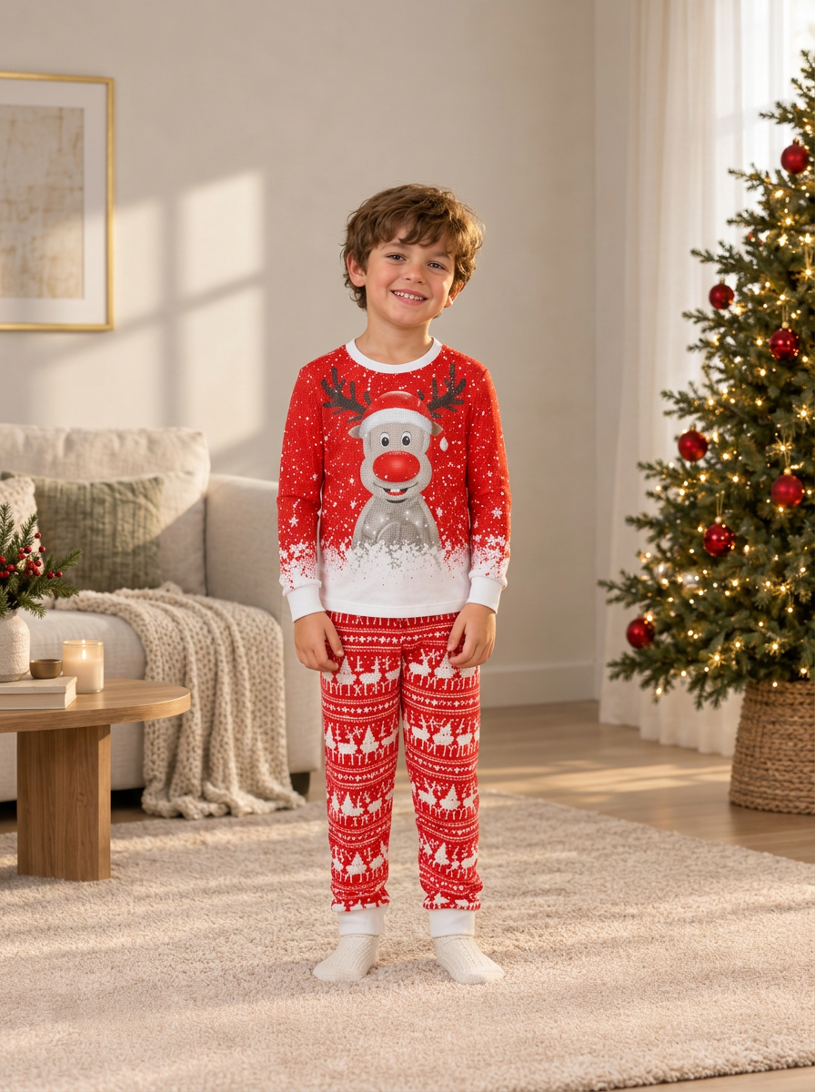 Red Nose Reindeer Matching Family Christmas Pyjamas, kids' set
