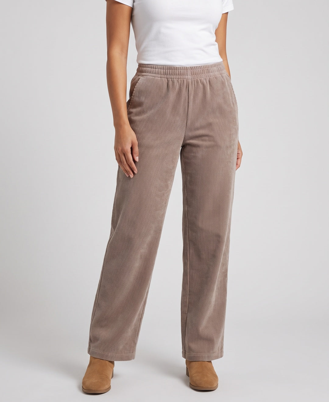 Hana Trousers in Light Brown corduroy, front view