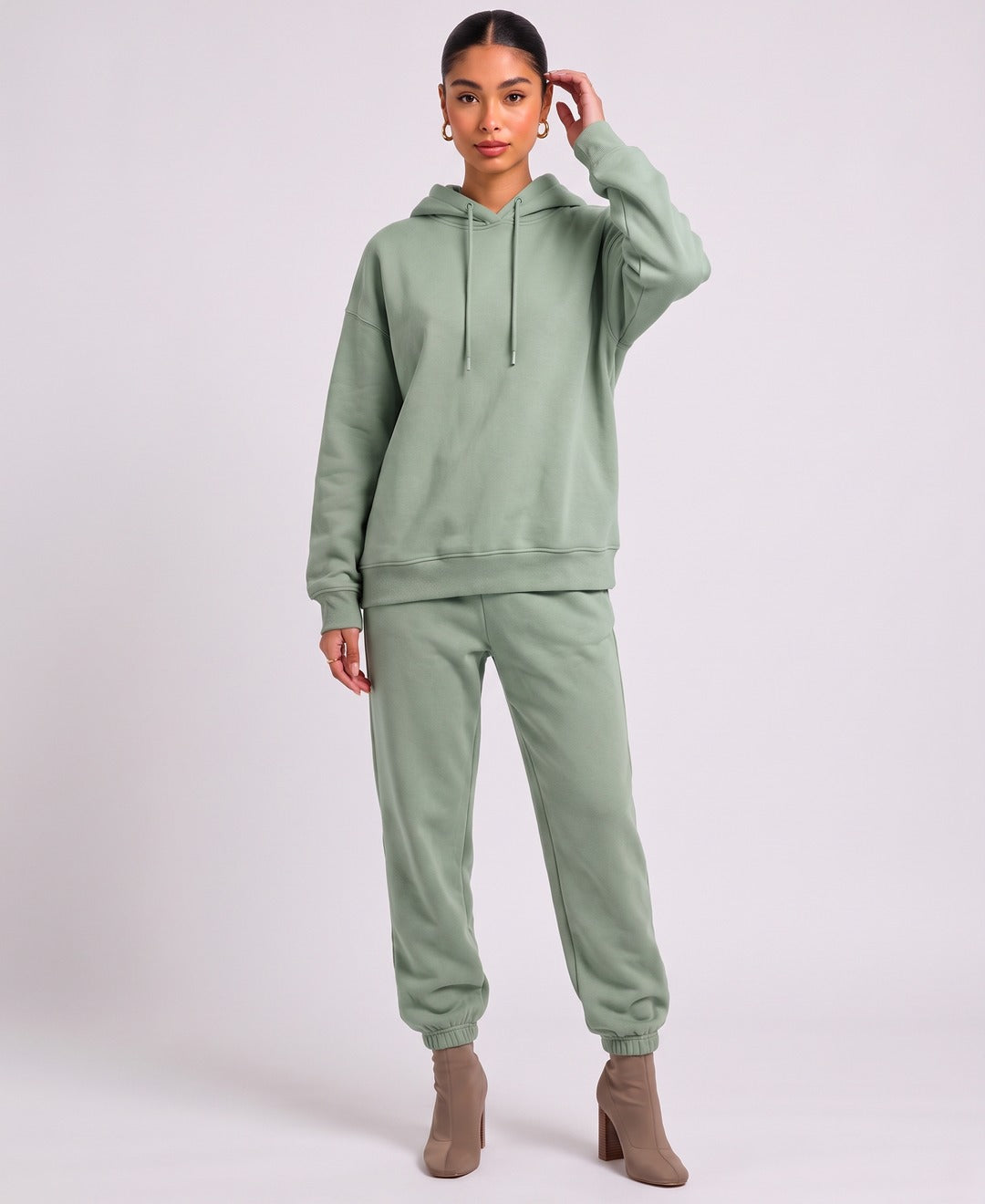 Esme Hoodie Jogger Set in Light Green, front view