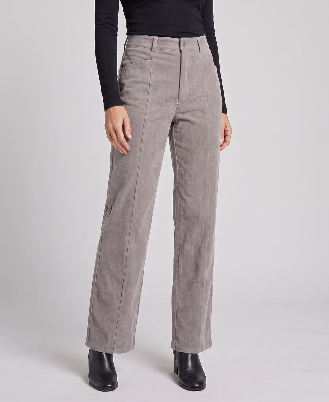 Anouk Trousers in Light Grey corduroy, front view