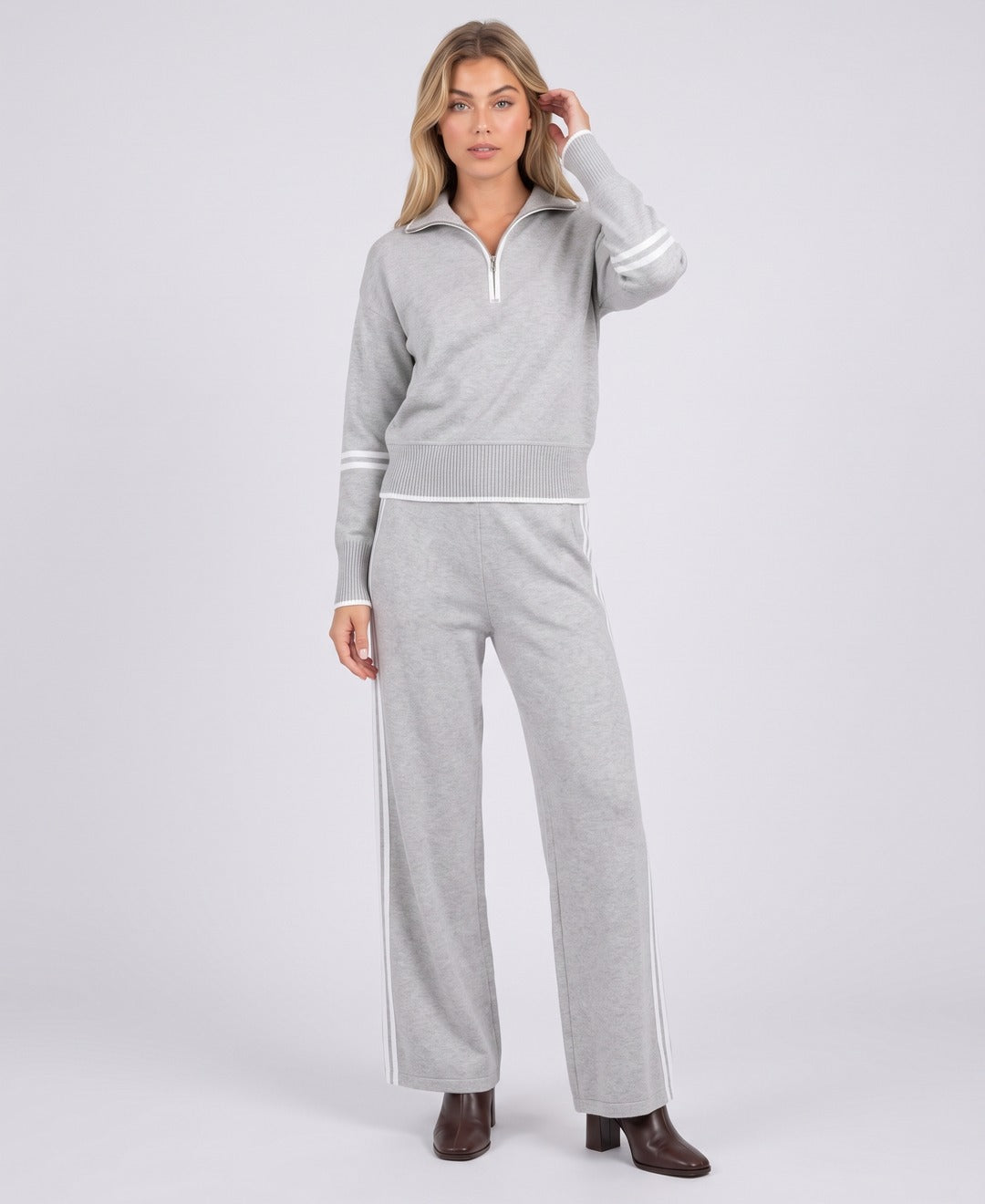 Reyna Track Set in Light Grey, front view
