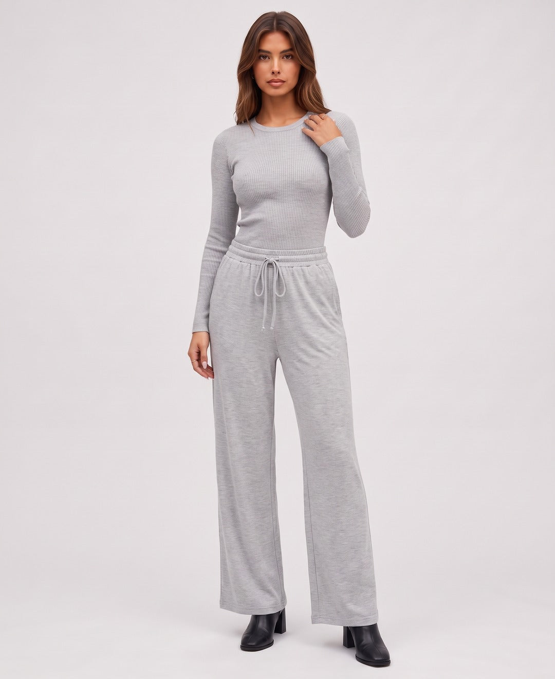 Marisol Rib Set in Light Grey, front view