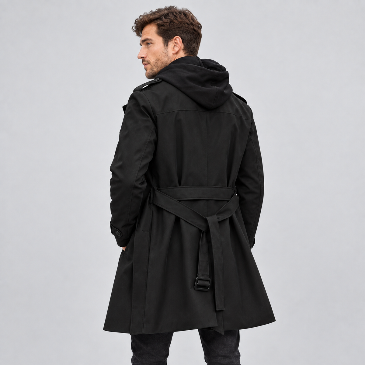 Men Double Breasted Trench Coat Tailored Fit