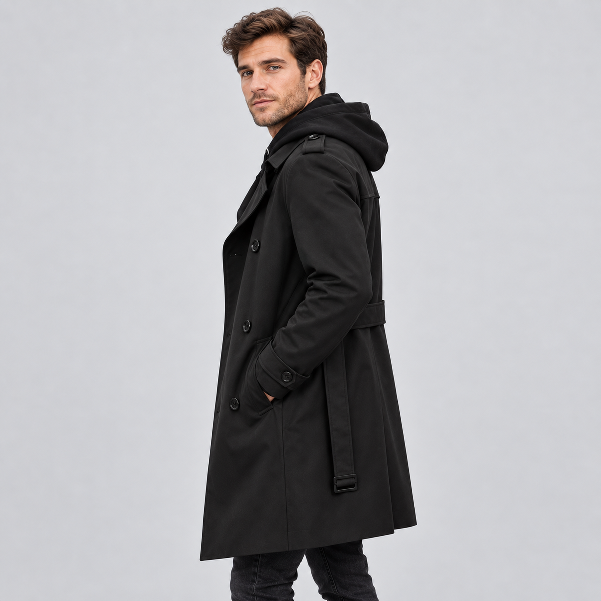 Men Double Breasted Trench Coat Tailored Fit