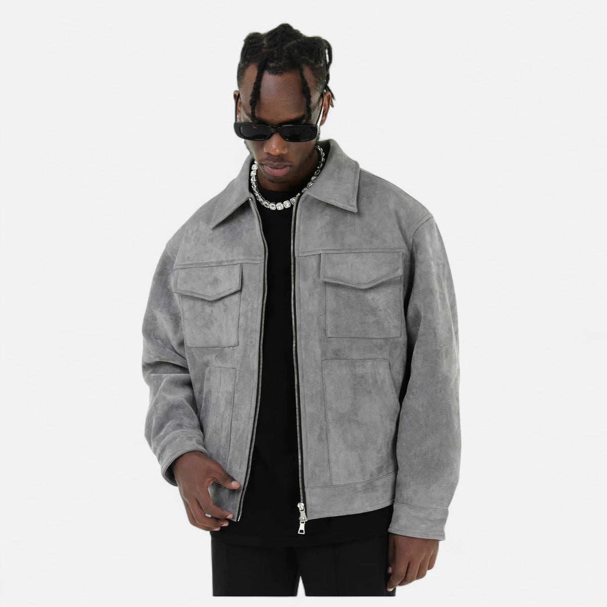 Men Faux Suede Jacket Relaxed Fit
