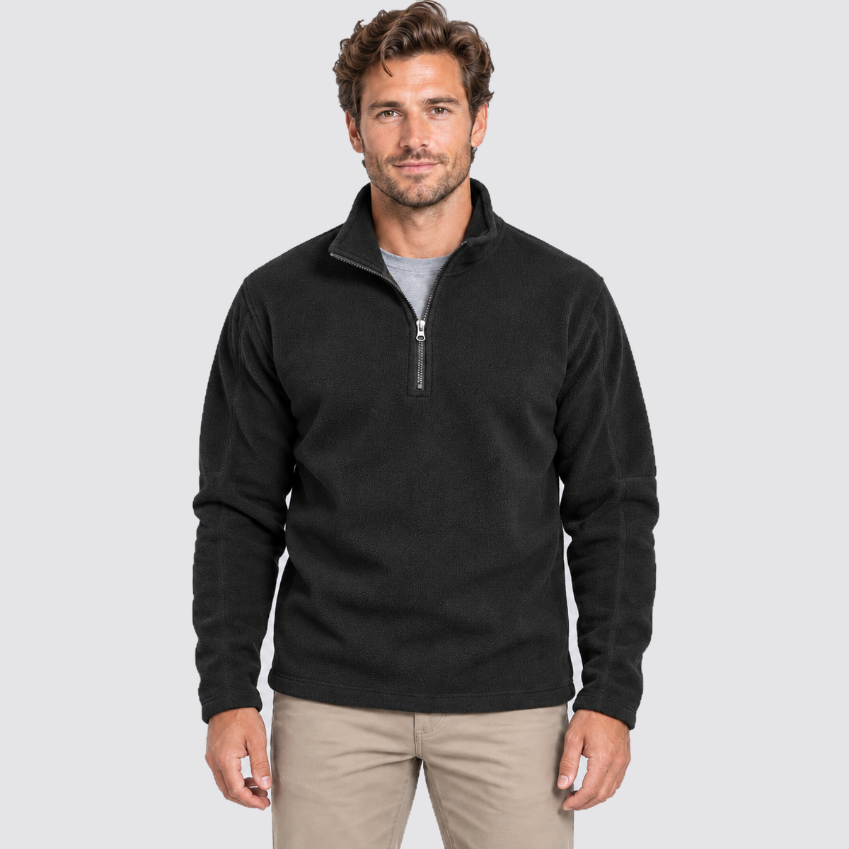 Men Fleece Half Zip Sweatshirt Stand Collar