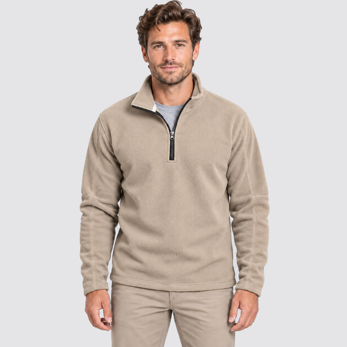 Men Fleece Half Zip Sweatshirt Stand Collar