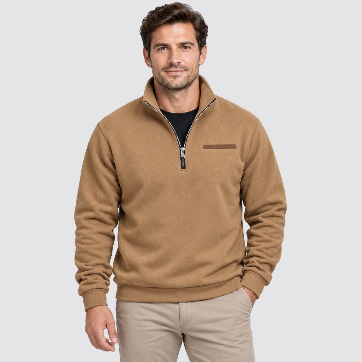 Men Fleece Quarter Zip Pullover Regular Fit