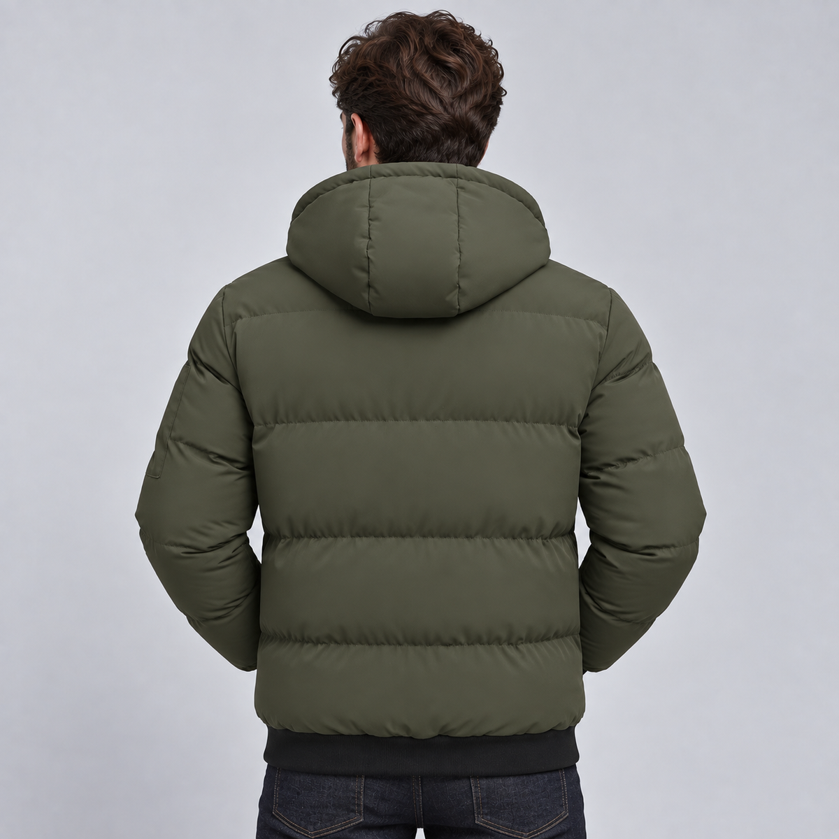 Men Hooded Puffer Jacket Quilted Padded Winter Coat