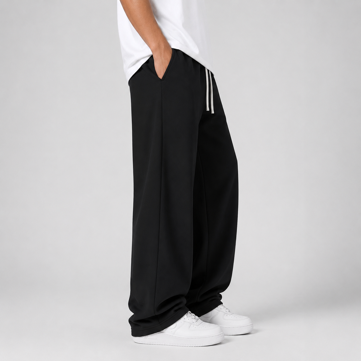 Men Jogger Trousers Drawstring Waist Thick Knit