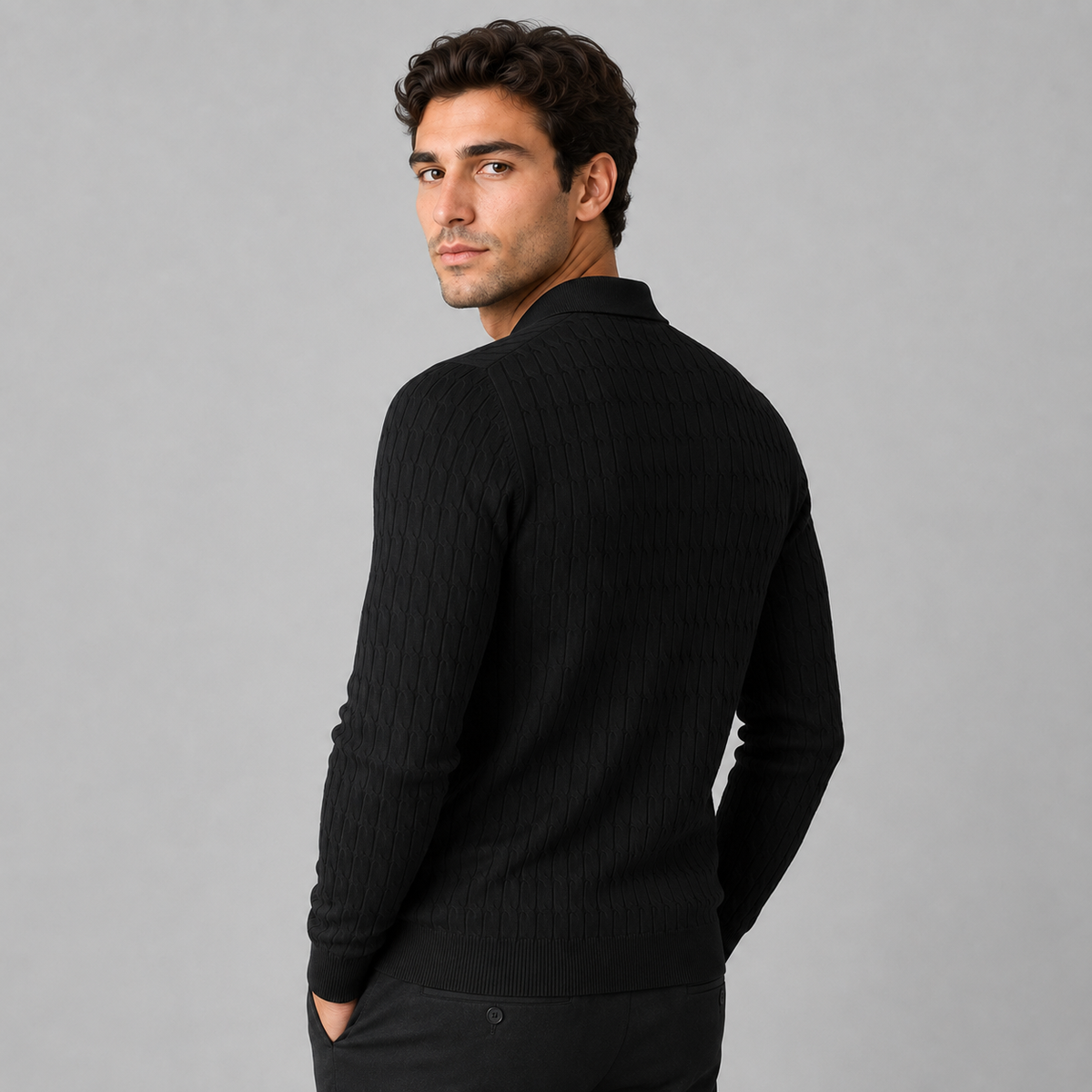 Men Knitted Polo Jumper Contrast Collar Loose Fit