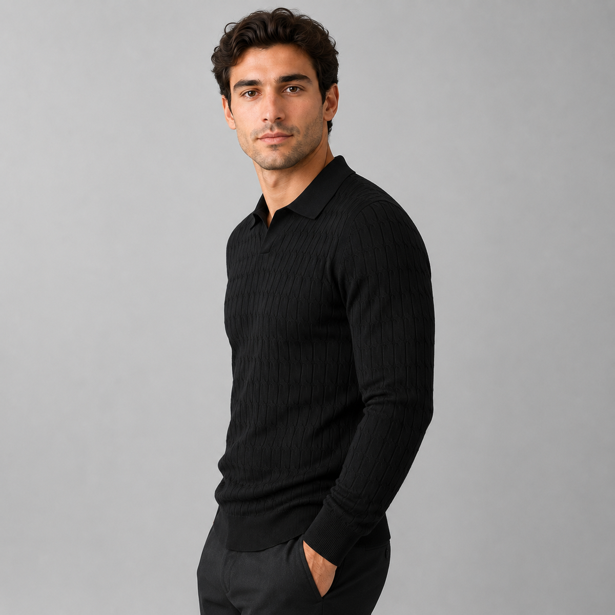 Men Knitted Polo Jumper Contrast Collar Loose Fit