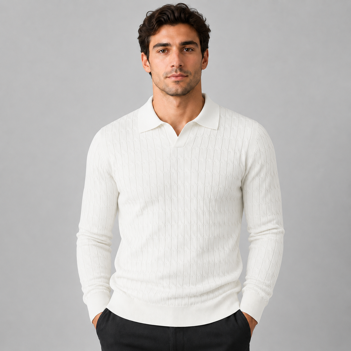 Men Knitted Polo Jumper Contrast Collar Loose Fit