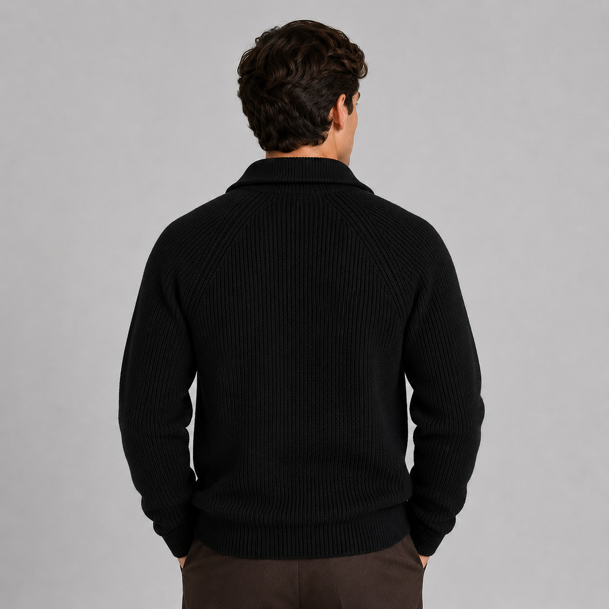 Men Quarter Zip Jumper Textured Knit Raglan Sleeve