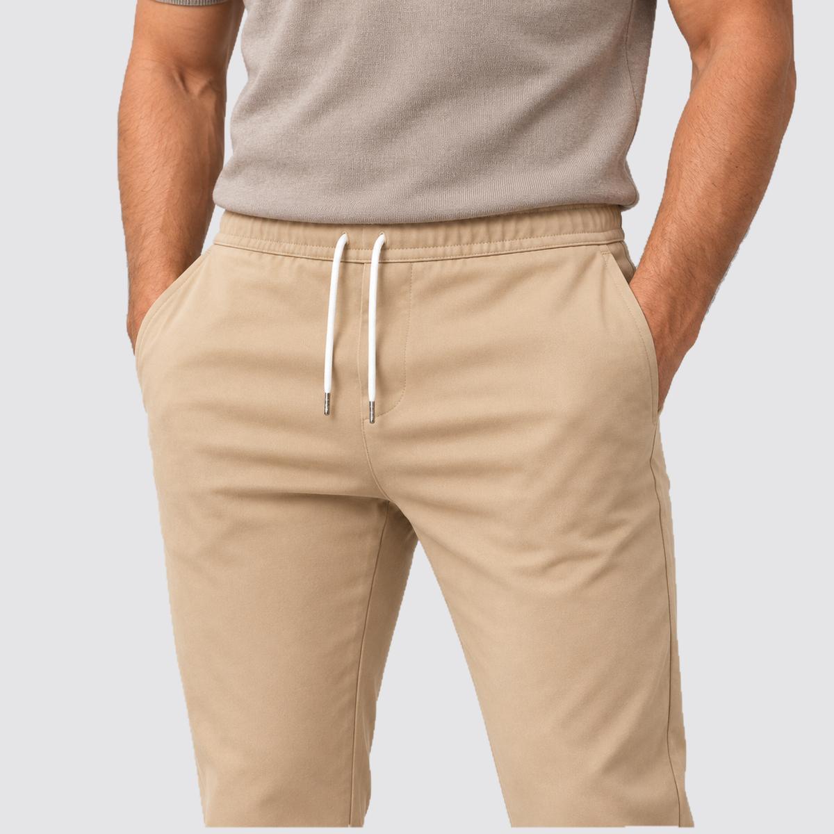 Men Slim Fit Drawstring Trousers Tapered Leg