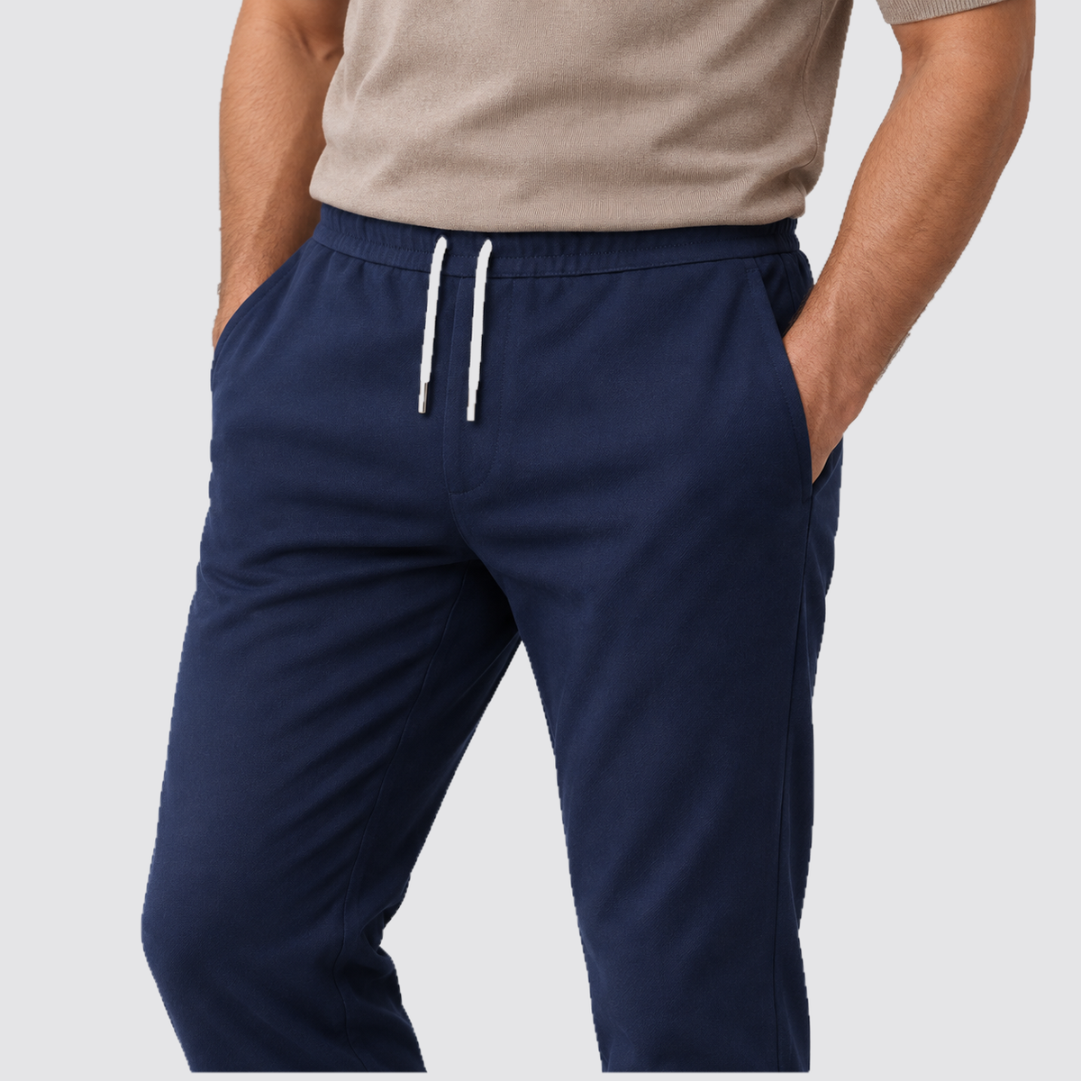 Men Slim Fit Drawstring Trousers Tapered Leg