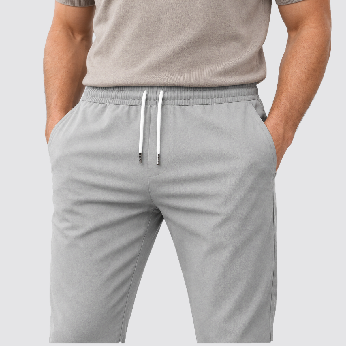Men Slim Fit Drawstring Trousers Tapered Leg