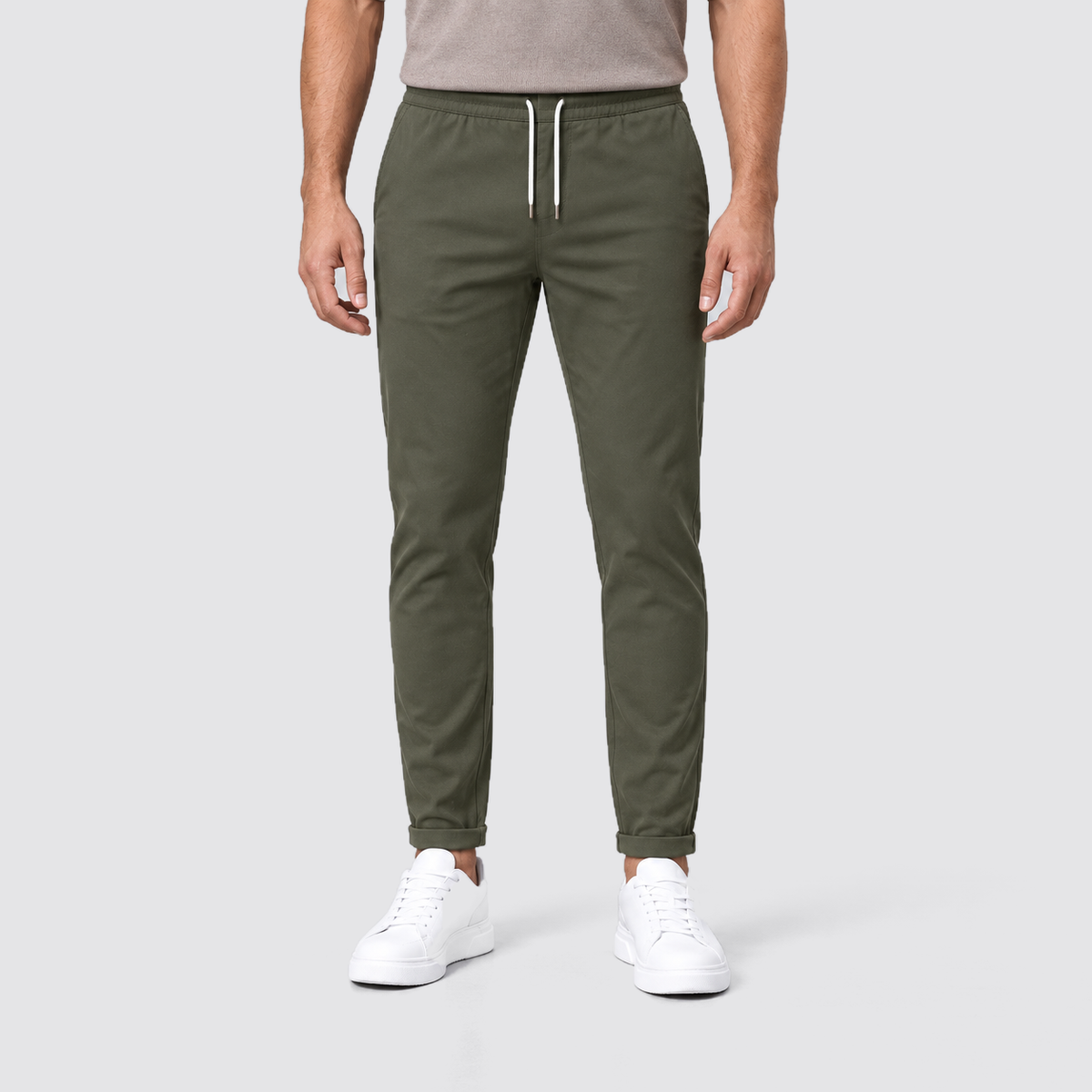 Men Slim Fit Drawstring Trousers Tapered Leg