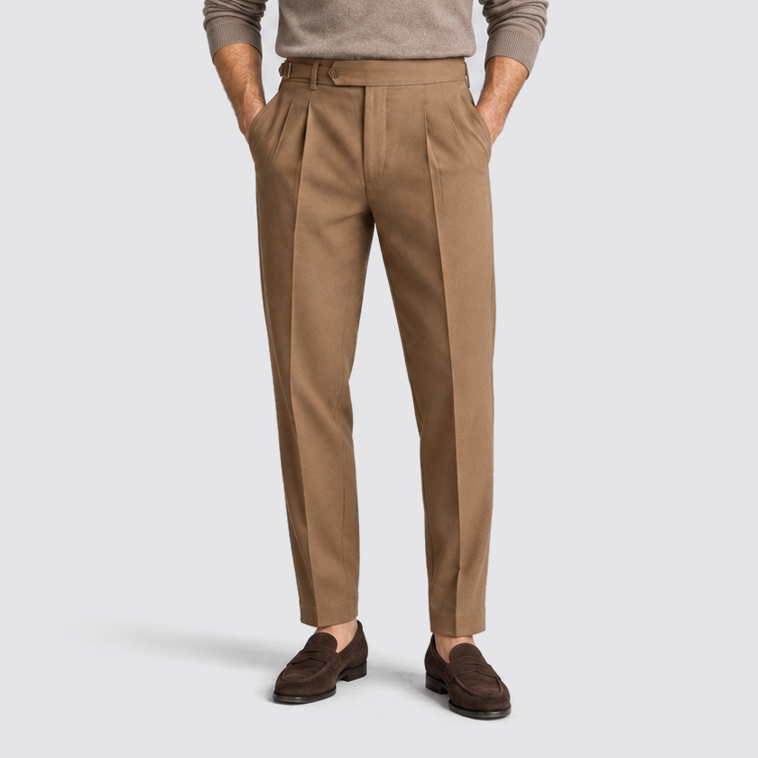 Men Tailored Fit Trousers Single Pleat Extended Waistband