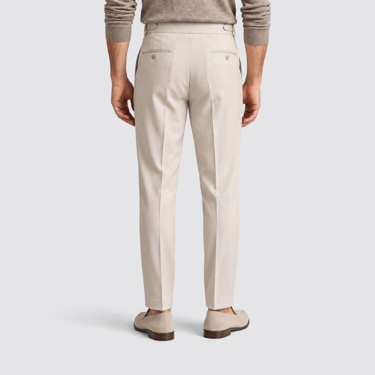 Men Tailored Fit Trousers Single Pleat Extended Waistband