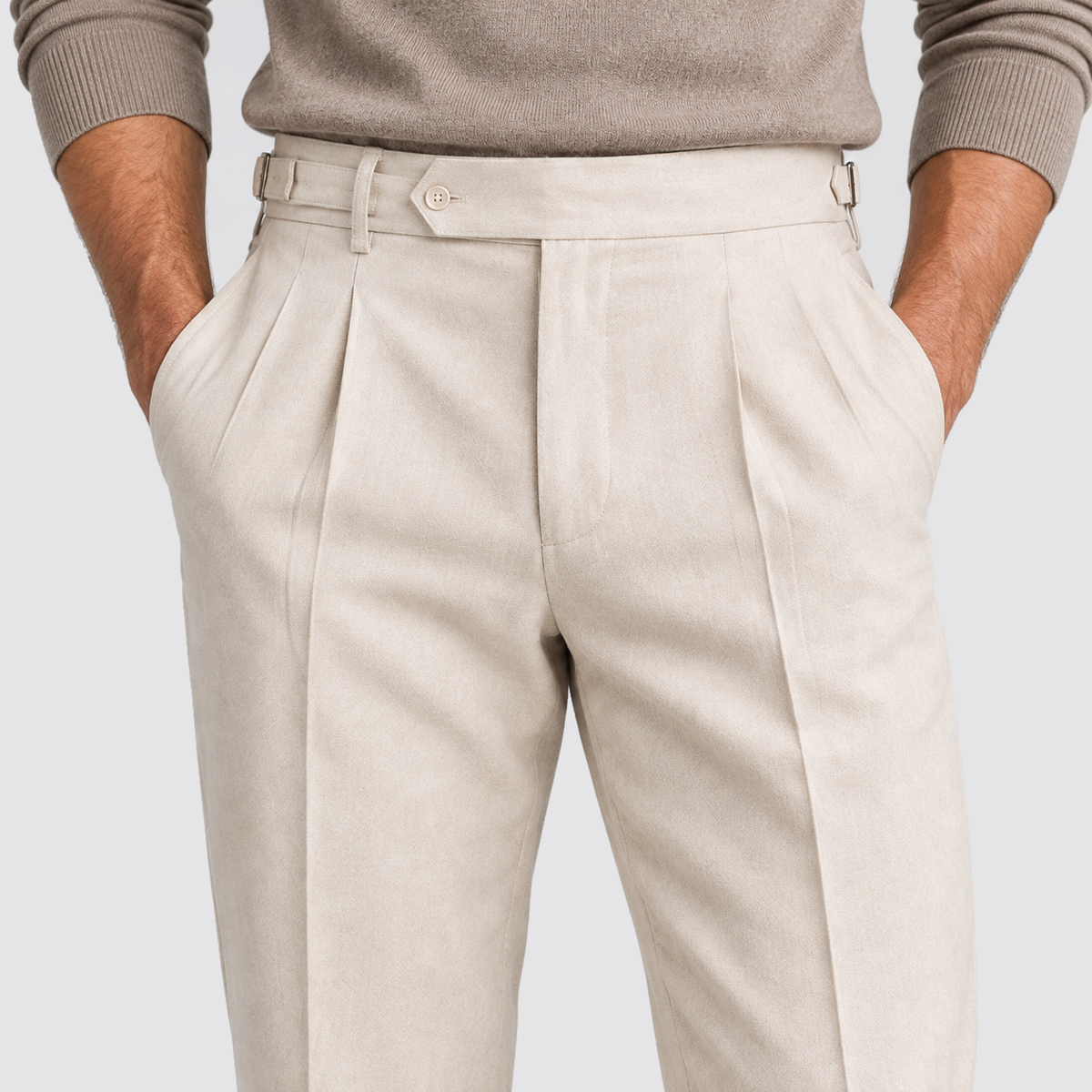Men Tailored Fit Trousers Single Pleat Extended Waistband