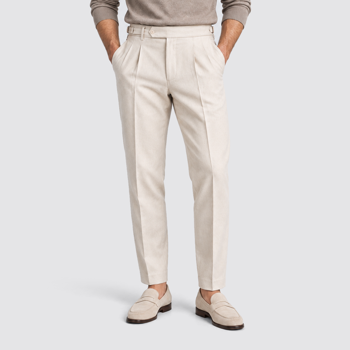 Men Tailored Fit Trousers Single Pleat Extended Waistband