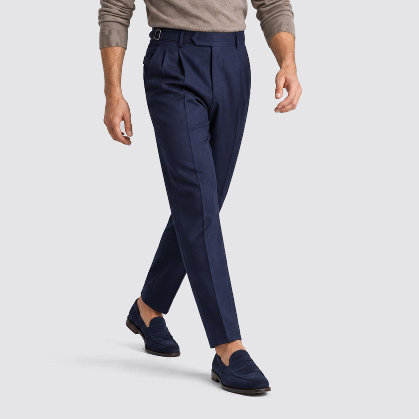 Men Tailored Fit Trousers Single Pleat Extended Waistband