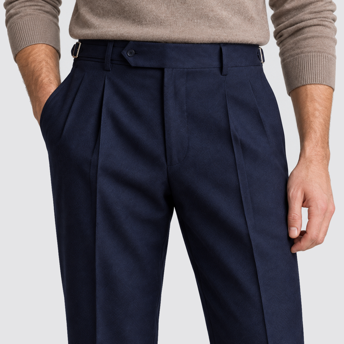 Men Tailored Fit Trousers Single Pleat Extended Waistband