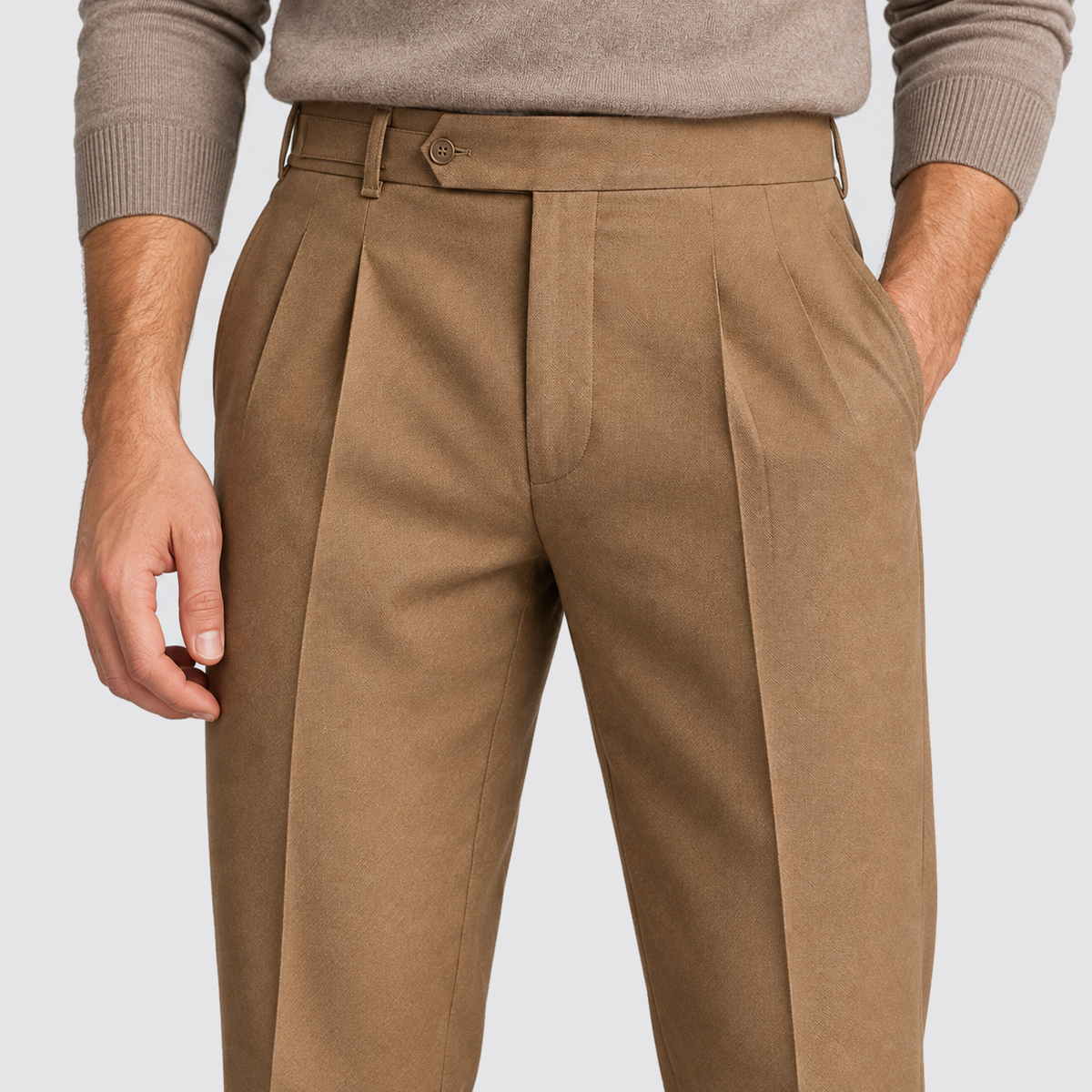 Men Tailored Fit Trousers Single Pleat Extended Waistband