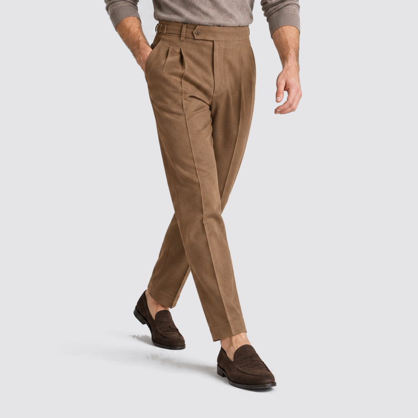 Men Tailored Fit Trousers Single Pleat Extended Waistband