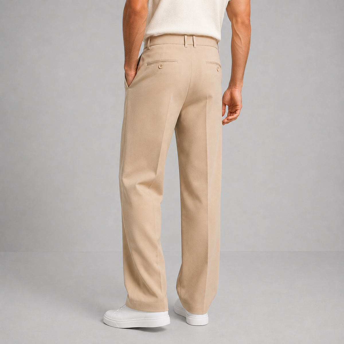 Men Tailored Straight Leg Trousers Front Pleat
