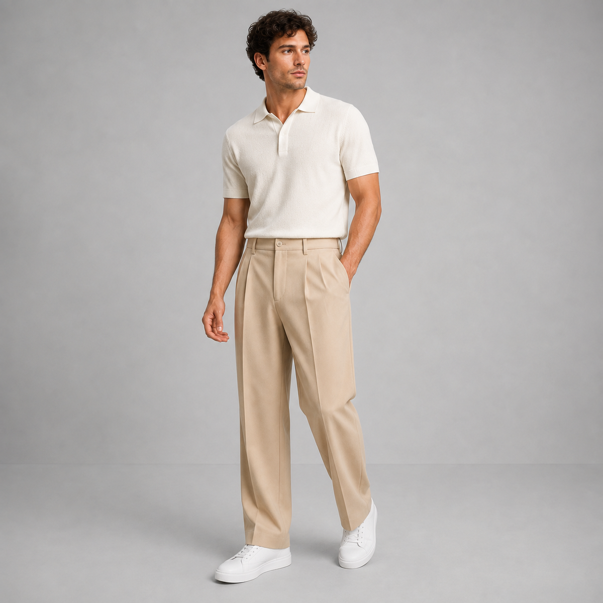 Men Tailored Straight Leg Trousers Front Pleat