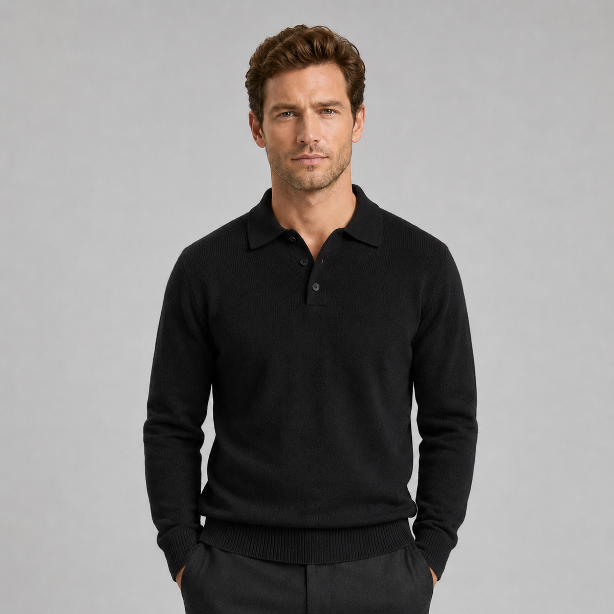 Men Textured Knit Polo Jumper Relaxed Fit