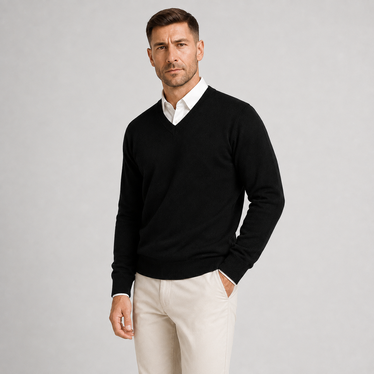 Men V-Neck Jumper Slim Fit Fine Knit
