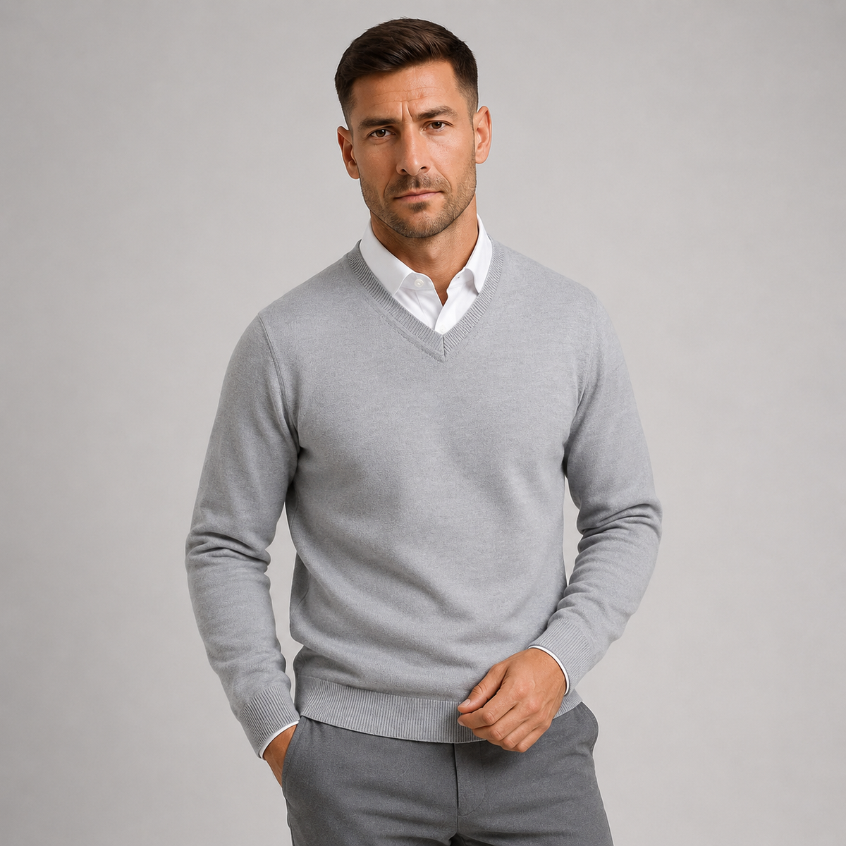 Men V-Neck Jumper Slim Fit Fine Knit