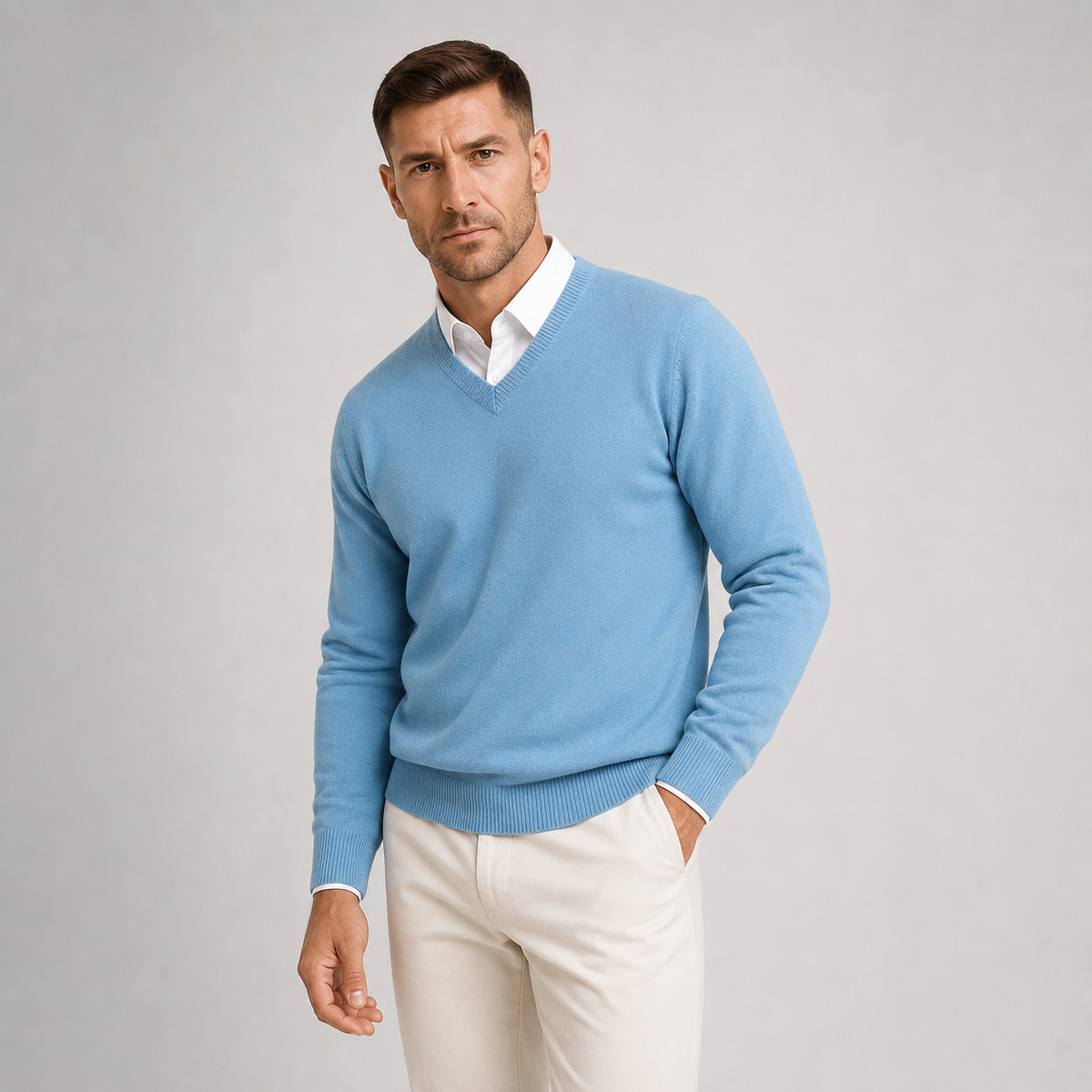 Men V-Neck Jumper Slim Fit Fine Knit