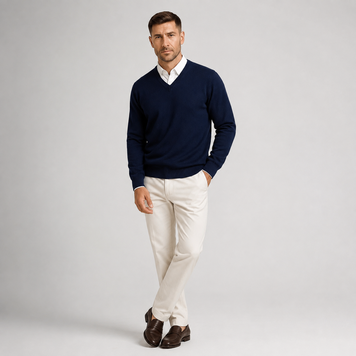 Men V-Neck Jumper Slim Fit Fine Knit