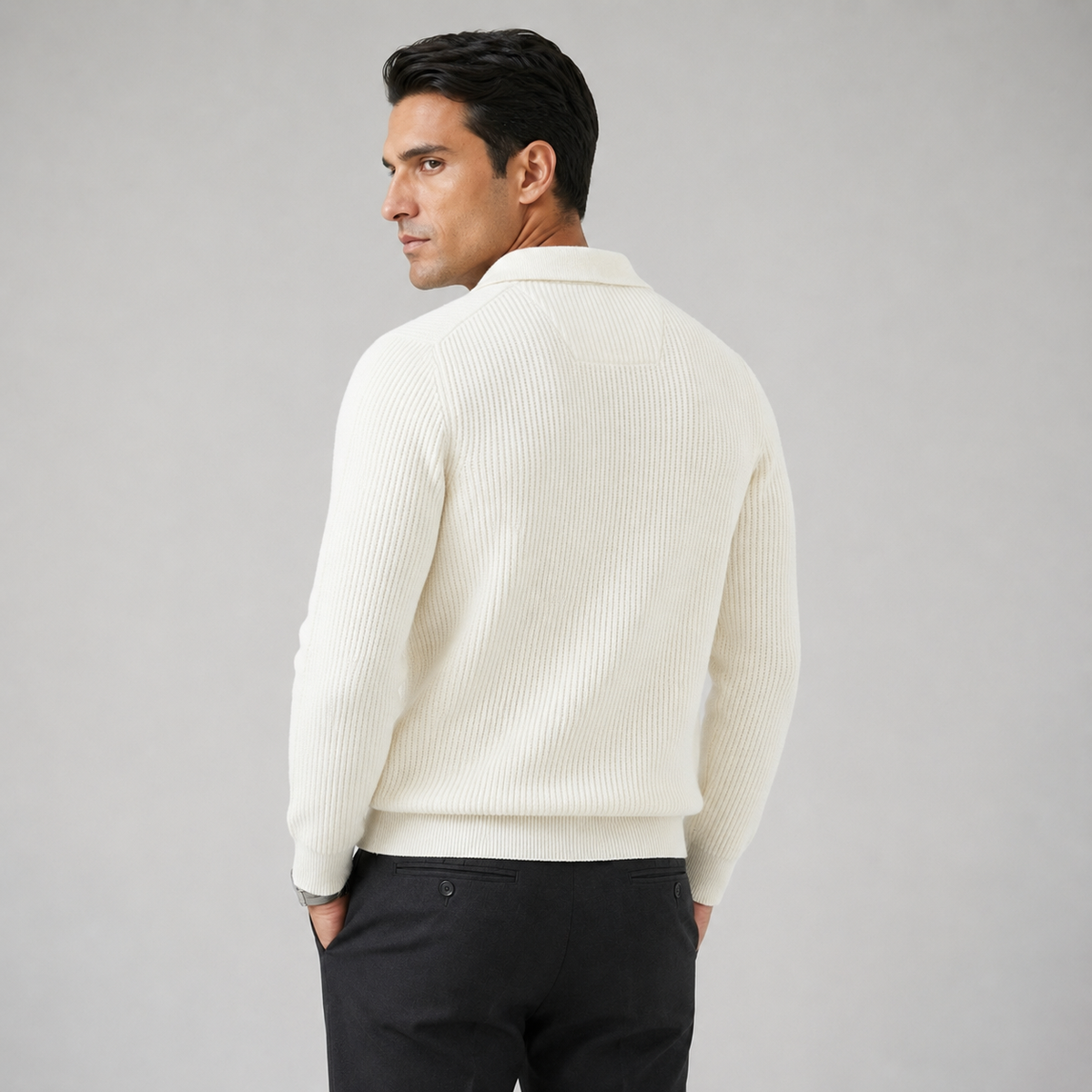 Men Waffle Knit Quarter Zip Jumper