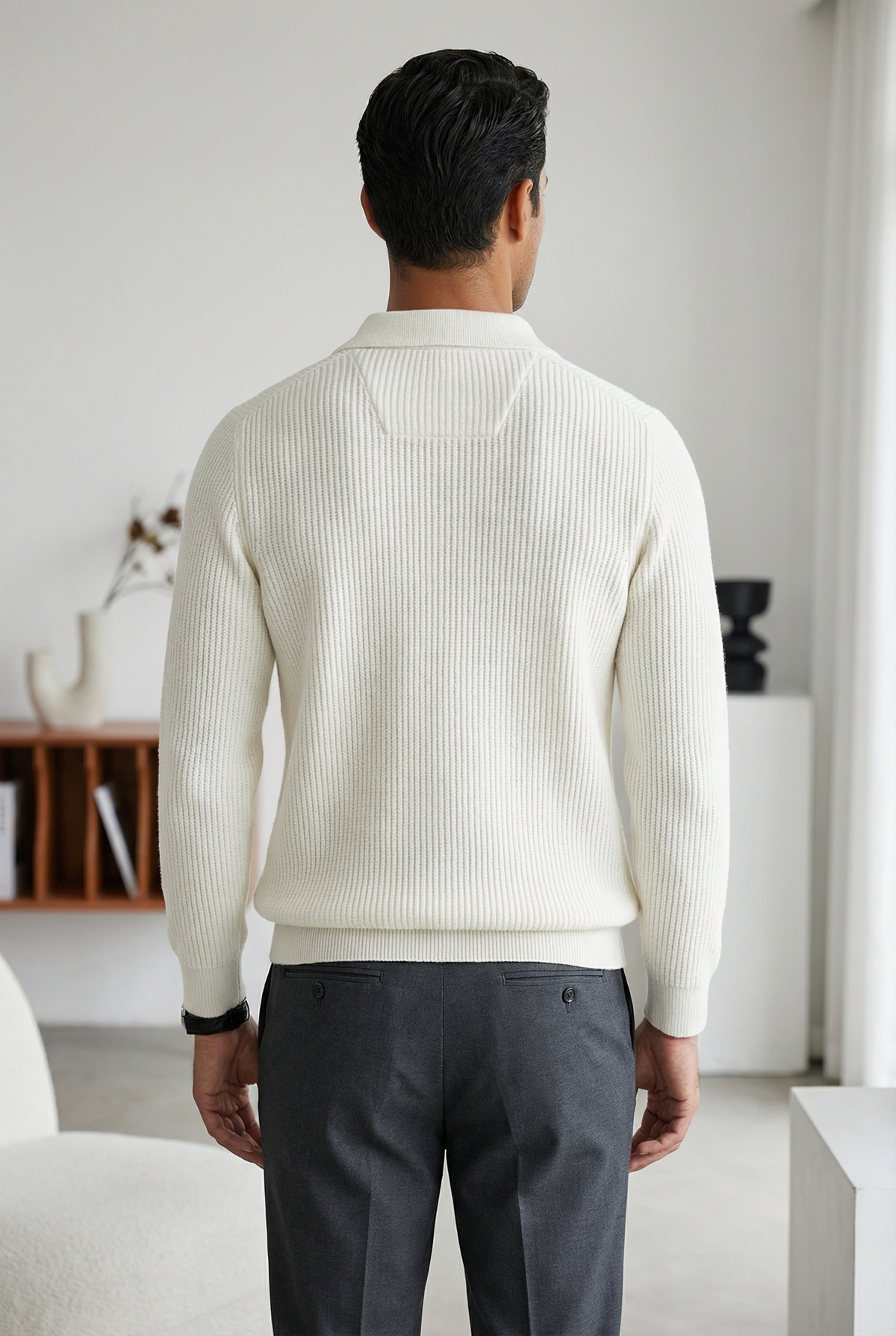 Men Waffle Knit Quarter Zip Jumper