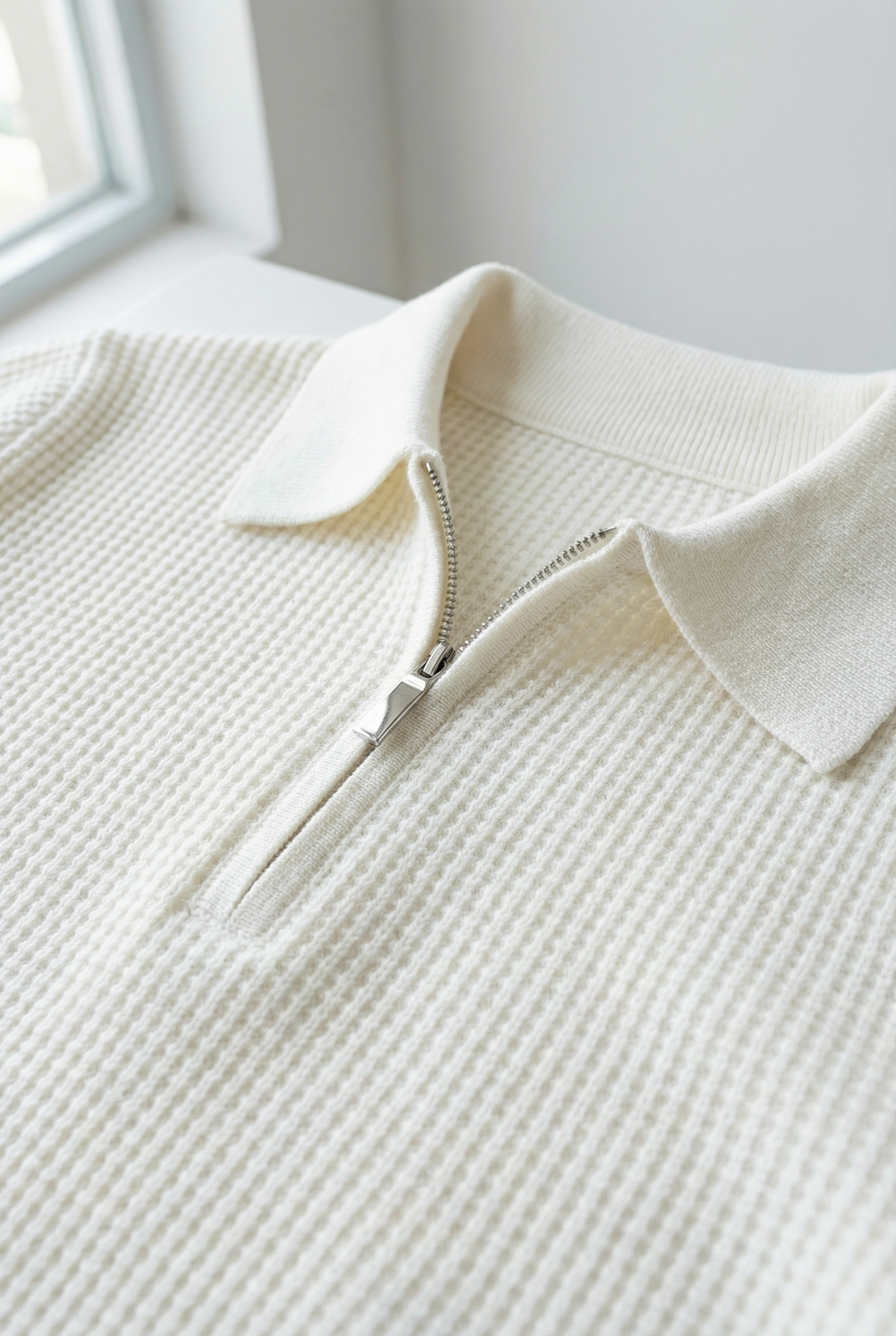 Men Waffle Knit Quarter Zip Jumper