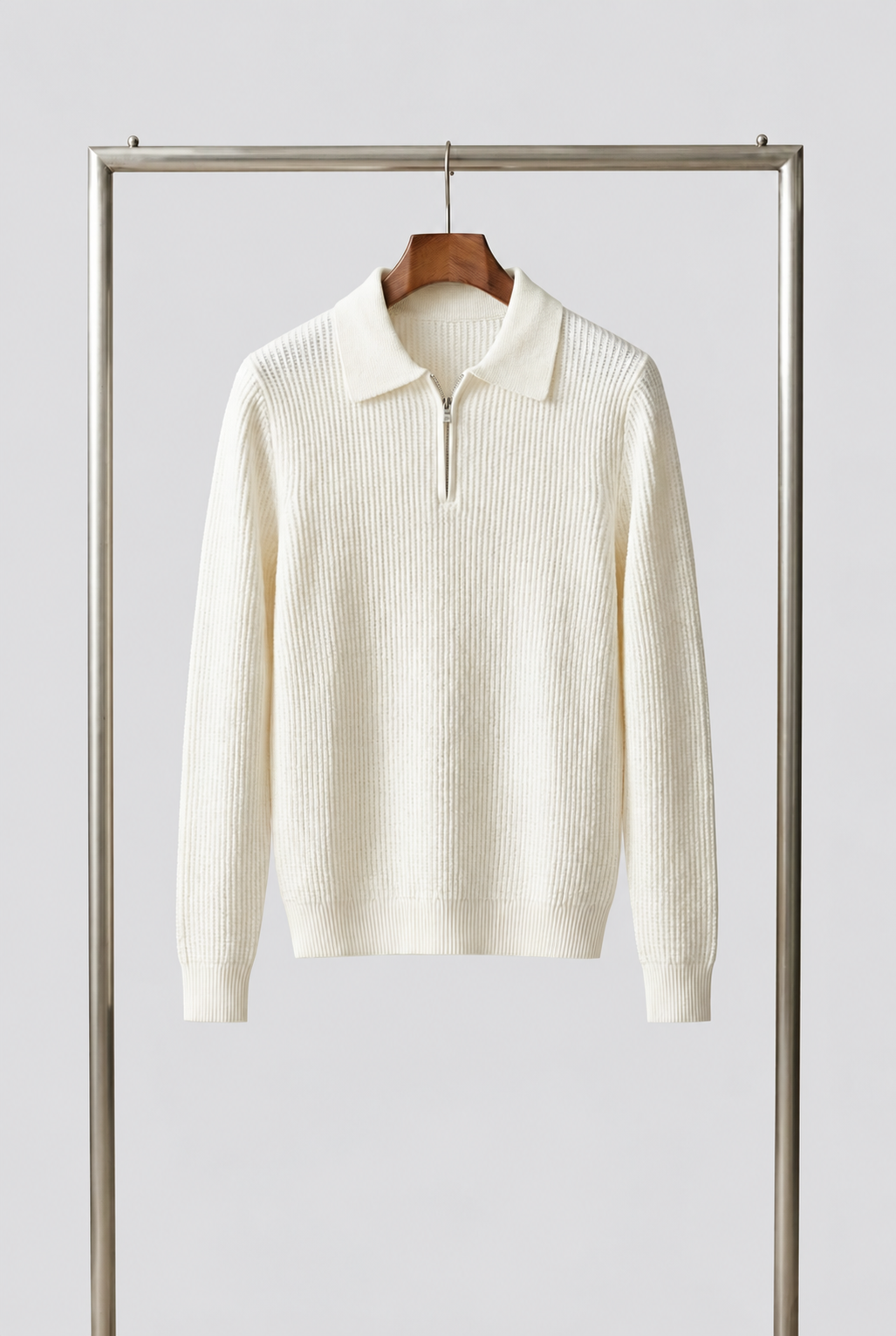 Men Waffle Knit Quarter Zip Jumper