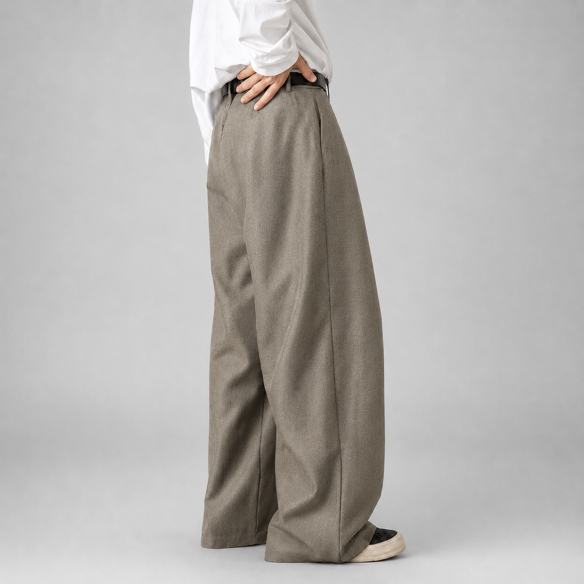 Men Wide Leg Trousers Double Pleat High Waist