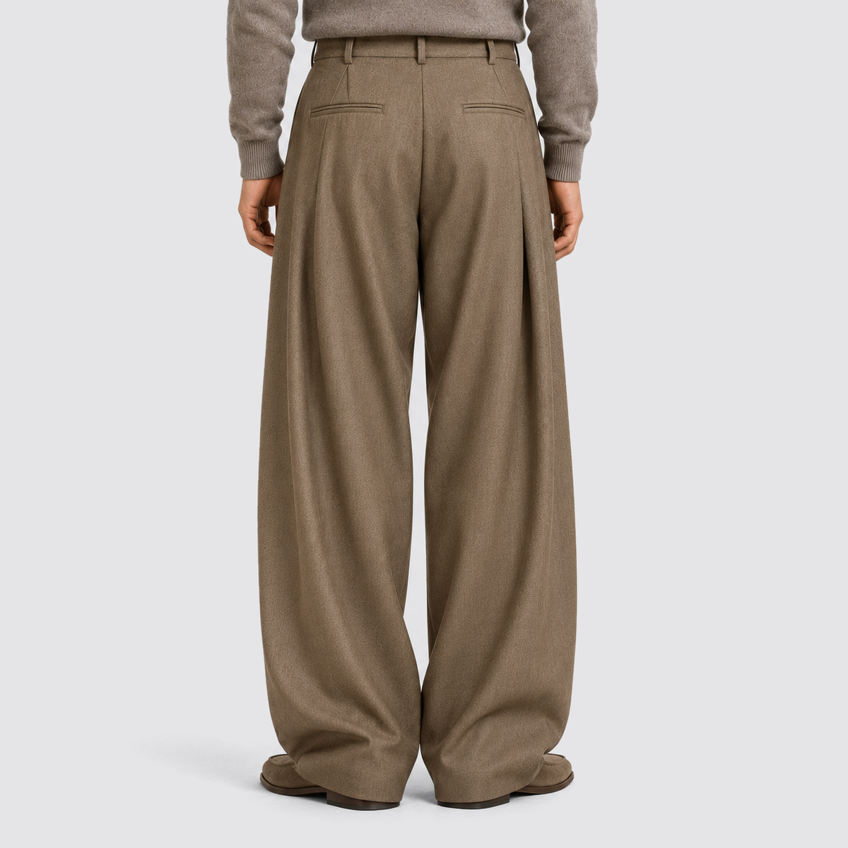 Men Wide Leg Trousers Double Pleat High Waist
