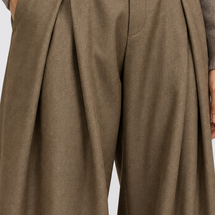 Men Wide Leg Trousers Double Pleat High Waist