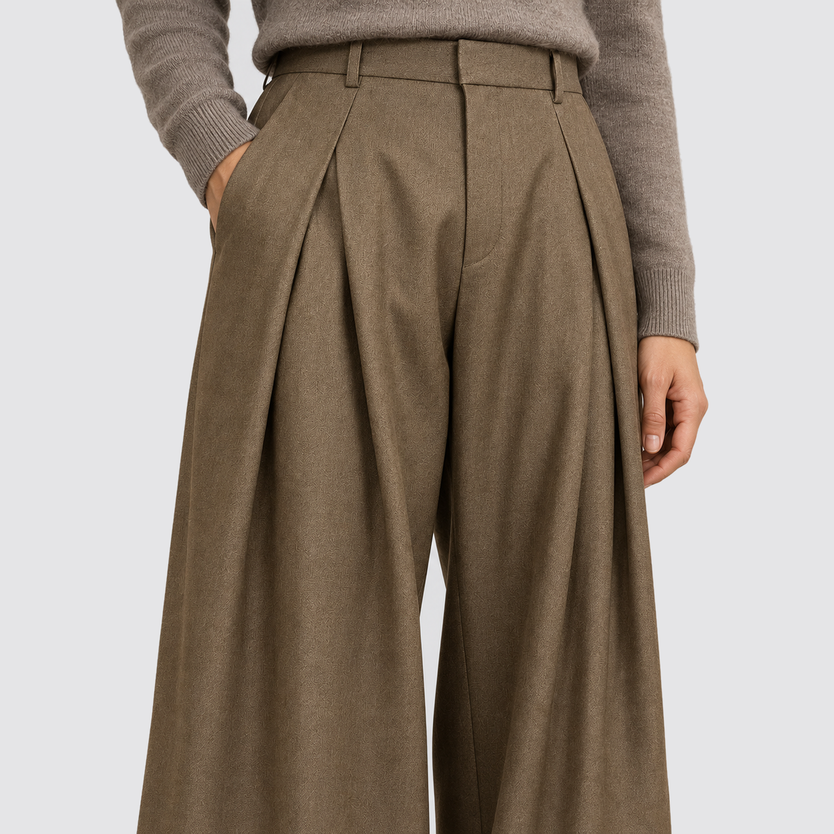 Men Wide Leg Trousers Double Pleat High Waist