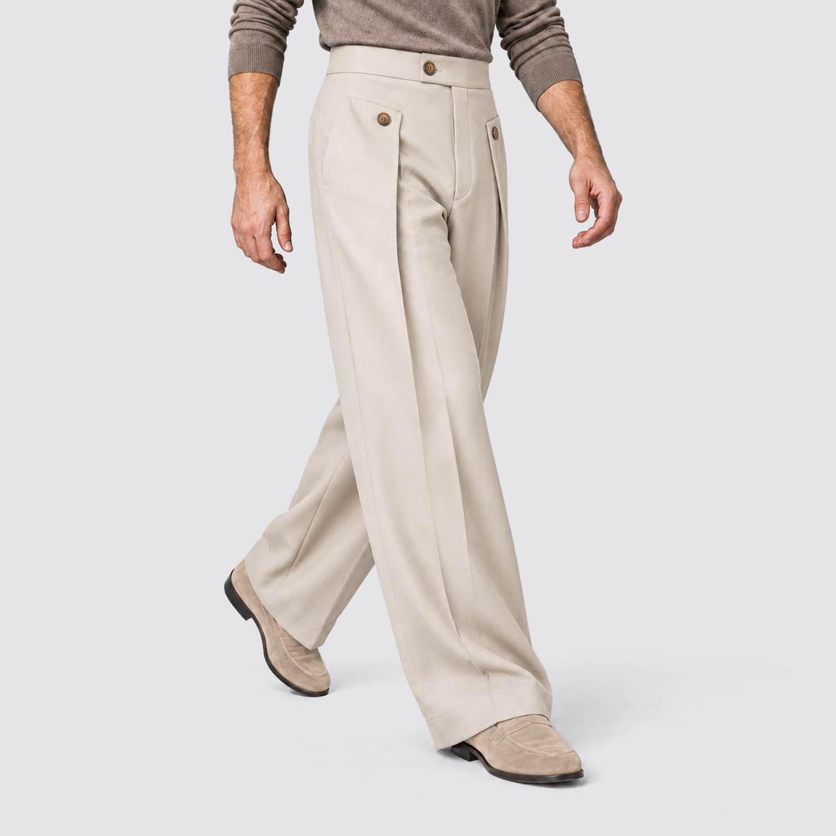 Men Wide Leg Trousers Front Pleats Relaxed Fit