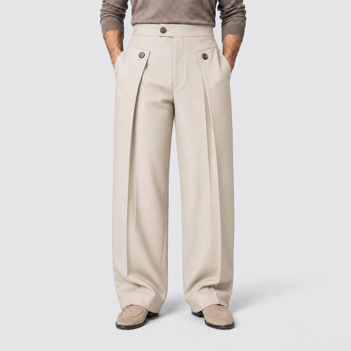 Men Wide Leg Trousers Front Pleats Relaxed Fit
